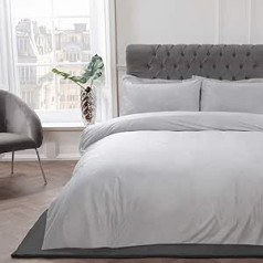 Sleepdown Matte Silver Super Soft Easy Care Plain Segas Pārvalka Komplekts ar Spilvendrānām Viena (135 x 200 cm) Samta Sudraba