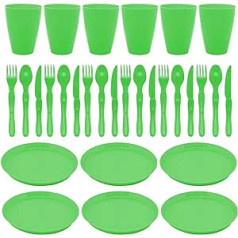 30 Piece Picnic Set with Plate Drinking Cup Cutlery Tableware Set Plastic Reusable Dishwasher Safe (Green)
