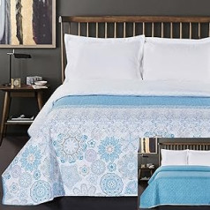 DecoKing Tagesdecke 240 x 260 cm türkis weiß grau Bettüberwurf mit abstraktem Muster zweiseitig pflegeleicht Alhambra hellblau himmelblau White Tirquise Light Blue Grey