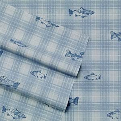 Edija Bauera Cotton Percale kraukšķīgs un vēss mājas dekors segas pārvalka komplekts divguļamā gulta Methow Plaid Blue