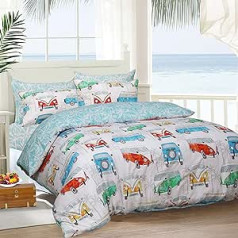 Sleepdown Tropical & RV Print, apgriežams poli kokvilnas segas pārvalks, 3 daļīgs dubultā