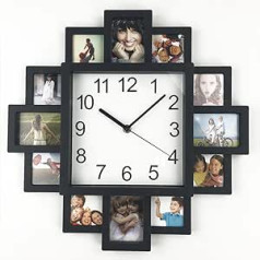 Laicīgs DIY Rahmenuhr, DIY Wanduhr Modernes Design DIY Fotorahmen Uhr Kunststoff Kunst Bilder Uhr Einzigartige Klok Home Decor — Machen Sie Ihre eigene Multi-Fotouhr (Schwarz)