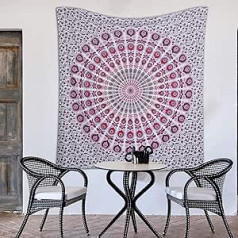 Raajsee Indijas psihodēliskā mandala balts rozā gobelēns/Indijas zilonis Boho sienas dvielis Hipija sienas piekarināms 82 x 92 collas