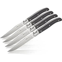 GEFU Steakmesser-Set Basco, 4 Stück in Edler Kiefernholz-Box, mit Ergonomischem Holzgriff, Steakbesteck, Besteck-Set, Scharf Geschliffene Klingen, Hochwertig - ideāli piemērots arī Geschenk