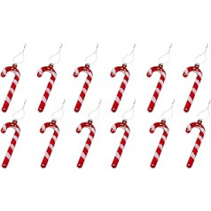 ToCi Candy Cane Pendants Set of 12 Christmas Tree Decorations Christmas Baubles Red 12 cm Christmas Tree Decoration Christmas Tree Baubles Glass Christmas Decoration American