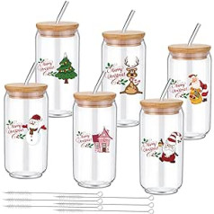 6 Ziemassvētku dāvanu kausu iepakojums 16 oz Priecīgu Ziemassvētku alus glāze ar vāku un salmiņiem Ziemassvētku dzeršanas glāzes Tumbler Tumbler krūze Svētku dzimšanas dienas kāzu Ziemassvētku ballītes aksesuāri sievietēm bērniem