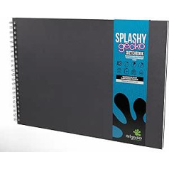 Artgecko Splashy Sketchbook A3 Landscape 40 Pages (20 Sheets) 300gsm Acid Free White Cartridge Paper