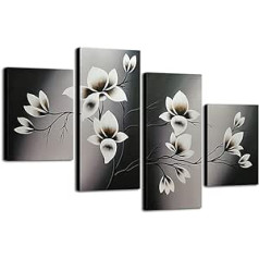 Wieco Art – Gemälde elegants blühende Blumen, 4-teilig, moderns, 100% handbemalt, Blumen-ölgemälde, Kunstwerk auf Leinwand, Wand-Set, fertig zum Aufhängen für Wohnzimmer, Schlafzimmer