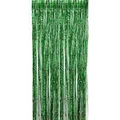 Tinsel Fringe Backdrop Metāla bārkstis folija durvju logiem Shimmer Photo Booth dzimšanas dienas kāzu līgavas bērnu dušas Ziemassvētku ballītes dekorēšanai (1m x 2m, zaļa)