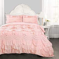 Lush Decor Kemmy Quilt Ruffled Textured 3-Piece King Size Bedding Set, Blush