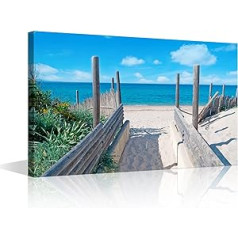 TISHIRON Beach Path Canvas Wall Art Seascape Painting Sea Fence Artwork Picture Print for Living Room Bedroom Home Modern Coastal Landscape Ready to Hang (30.5 x 20.3 cm)