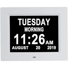 Aowasi [automatinio pritemdymo parinktys] Skaitmeninis dienos kalendoriaus laikrodis be sparčiųjų klavišų su dideliu datos laiku, 8 žadintuvų parinktys, baterijos atsarginė kopija, demencija, atminties praradimas, pagyvenę žmonės