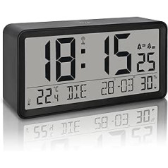 ADE digitālais radio vadāms modinātājs ar XXL cipariem | Galda pulkstenis un radio vadāms modinātājs ar kalendāra funkciju | ar temperatūras displeju un mitrumu | 2 Modinātāja laiki un atlikšana
