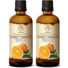 Apelsinų aliejus 2 x 100 ml - Citrus Sinensis - Brazilija - 100% grynas ir natūralus - Apelsinų eterinis aliejus geram miegui - Kambario kvapas - Aliejaus degiklis - Eterinis apelsinų aliejus