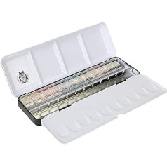 Schmincke Horadam Aquarell Retro Line Paint Box with 12 Finest Watercolour Paints, 74647097, Metal Box, Painting Set, 12 x 1/2 Bowls, Empty Rail for 6 x 1/1 or 12 x 1/2 Cups