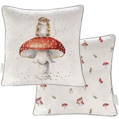 Wrendale Designs kokvilnas lina spilvens Lucky Mushroom Mouse Apm. 40 x 40 cm apdrukāts uz abām pusēm kvadrātā ar slēptu rāvējslēdzēja spalvu pildījumu un kontrastējošu apmali, pilnībā mazgājams mašīnā