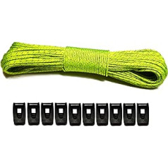 LiteOutdoors Guy virves un spriegošanas skriemeļu komplekts Paracord virve 18 m 1,8 mm īpaši viegla atstarojoša telts aukla Viegls, neslīdošs vada regulētājs kempingiem, pārgājieniem ar mugursomu