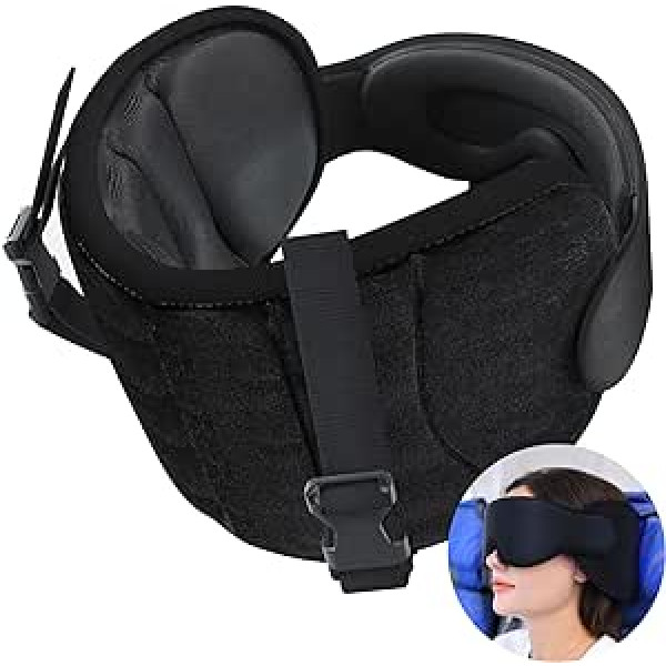 SARISUN Travel Pillow Lidmašīna, Kakla spilvens gariem braucieniem ar automašīnu vai lidojumiem, Spilvens un Acu maska vienā, Stops Bobble-Head, Ērts un Slub Saving, Kakla spilvens Bērnu sēdeklītis, Melns