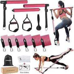 ALongSong Fitness Bands Pilates Bar Set with 6 Resistance Bands 20/30/40lbs or 30/40/50lbs, Resistance Bands Adjustable and Removable, Pilates Bar, Handles, Door Anchor