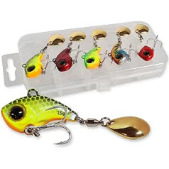 Elbfang Jig Spinner Set, Artificial Bait, Spinner Bait, Jig Bait, Lead Head Spinner, 5 Perch Baits for Fishing with Bait Box