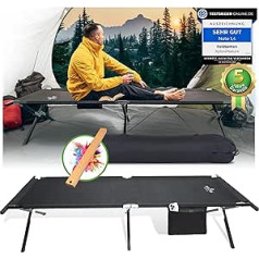 XploreNature® Camp Bed XXL 200 kg Kravnesība 210 x 70 x 45 cm [Free Assembly Tool] - kempingam, viesu gultai, festivālam, makšķerēšanai | Kempinga gulta, kempinga gulta, saliekamais krēsls