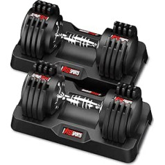 EnterSports 12 kg x 2 regulējamas hanteles, Regulējamas vietu taupošas hanteles, Neslīdošs rokturis, 5 svara līmeņi: 2-12 kg, Piemērots mājām, birojam, trenažieru zālei, ķermeņa treniņiem