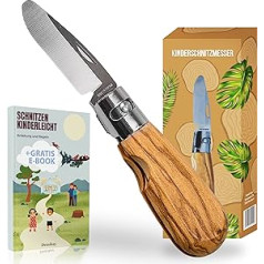 Demikay® - Bērnu grebšanas nazis - [Saliekams] - Ietver e-grāmatu - Griešanas nazis bērniem - Bērnu nazis Saliekams - Ražots Eiropā (Olīvkoks)