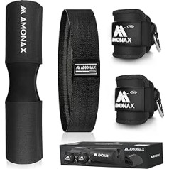 Amonax Barbell Pad Set (Dumbbell Bars Protection Hip Thrust and Squat, Fabric Resistance Bands, Ankle Cuffs for Strength Training) Gym Accessories Leg and Bum Training