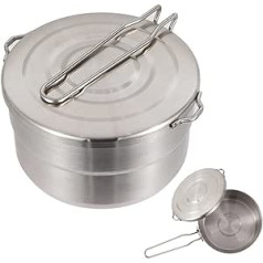 RANRAO 1.5L Stainless Steel Camping Cooking Pot with Lid and Foldable Handle, Large Capacity Bento Pot, Lunch Box, Camping Pot, Tableware for Backpacking, Hiking, Fishing, Picnic