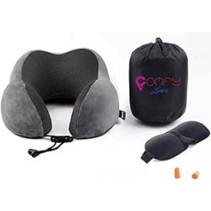 Travel Pillow (Airplane, Car) Memory Foam for Neck Ergonomic Wellbeing Relaxation Neck Pain with Mask Ear Plugs Carry Bag