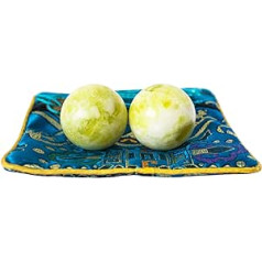 ADDUNE Light Green Chinese Hand Exercise Balls Baoding Ball Health Stress Balls for Therapy Natural Marble Gift with Bag