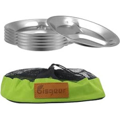 bisgear 26cm Stainless Steel Round Divided Plate Set of 6 with Carabiner, Tea Towel and Mesh Travel Bag, Lightweight BPA Free for Outdoor Camping