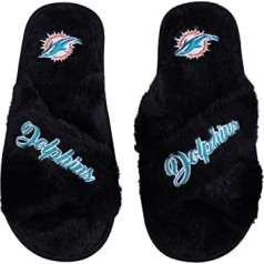 FOCO Womens NFL Script Wordmark Fuzzy Cross Slide Slippers Team Color, Team color