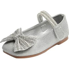 Modes rudens meiteņu ikdienas apavi Pērle Rhinestone Bow Sequins Spīdīgi mīļi kleitu apavi deju apavi meitenēm Mary Jane Shoes (sudraba, 10–10,5 gadus lieli bērni)