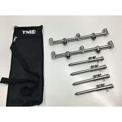 TMC 2 x 3 Rod Buzz Bars Stainless Steel 4 x 15-25cm Double Screw Bank Sticks Carry Bag Carp Fishing