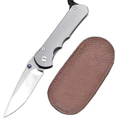 Joa Titanium Pocket Knife Premium Folding Knife Sharp S35VN Steel Knife Foldable Practical Knife Silver Outdoor Knife Survival Knife Camping Hiking Knife with Leather Case