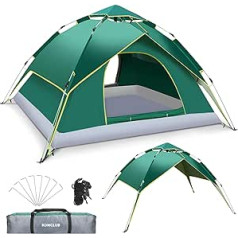 Camping Tent, Pop Up Tent, 3-4 People, Family Dome Tent, Waterproof, Windproof, 2-in-1 Double Layers for Family, Camping, Hiking, Backpacking