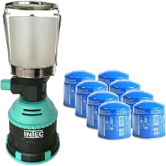 INTEC - Gāzes lampa 450W Piezo Shell ABS Camping Lantern + 8 Butāna gāzes kasetnes 190g