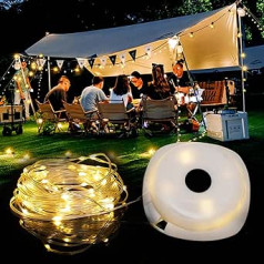 Wanjo Outdoor Camping String Lights, 5 režīmu divrežīmu piedzīvojumu telts laterna (10 m), ātra atkopšana 30 sekundēs, pārnēsājama daudzpusīga kempinga lampa ar somu kempingam,