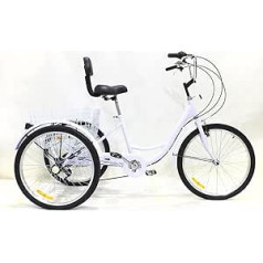 24-Inch Adult Tricycle Bike 7 Speed Adjustable Handlebars Three Wheel Bike Three-Wheeled Bicycles Cruise Trike with Lights and Shopping Basket for Women Men Seniors for Recreation