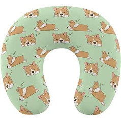 Oudrspo Sleeping Corgi Dog Neck Pillow for Sleeping, U Shaped Travel Pillow, Neck Support Pillow, Airplane Pillow for Home Office