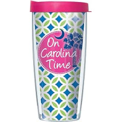 Uz Carolina Time Wrap Traveler 16 oz Tumbler kauss ar rozā vāku, ko piedāvā Signature Tumblers