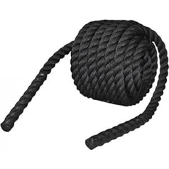 Bay® Battle Rope 15 m – Black Fitness φ 3,9 cm Virve Battlerope treniņu virve lēkšanai — kāpšanai, CrossFit treniņam spēka izturībai un M triecientroses čūskas virvei šūpošanās virve