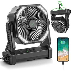 20000mAh Rechargeable Camping Fan with LED Lantern, 58 Hours, Portable Battery Operated Desk Fan with Hanging Hook for Hanging, Fishing, Storm Outages (Black)