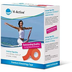 K-Active Kinesiology Tape Elite Orange ūdens atgrūdoša un hipoalerģiska 50 mm x 5 m Kastīte ar 6