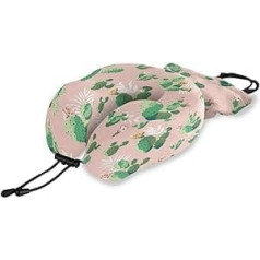 QMIN Reisekissen Aquarell Kaktusbaum Blume Memory Foam Nackenkissen Unterstützung U-Form Kissen ergonomisches Nackenkissen Reise-Set für Langstreckenflugzeuge Auto Zug