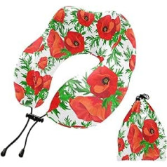 YOUJUNER Travel Pillow Red Poppy Memory Foam Neck Pillow Support Pillow Neck Pillow