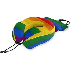 QMIN Reisekissen, Regenbogenfarben, gestreift, Memory-Schaum, Nackenkissen, U-förmiges Kissen, ergonomisches Nackenkissen, Reiseset für Langstreckenflugzeuge, Autozug