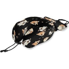 QMIN Travel Pillow Cute Dog Pattern Memory Foam Neck Pillow Support U Shaped Pillow Ergonomic Neck Pillow Travel Set for Long Distance Aircraft Car Train