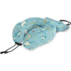 QMIN Travel Pillow Ocean Sea Animal Dolphin Pattern Memory Foam Neck Pillow Support U Shape Pillow Ergonomic Neck Pillow Travel Kit for Long Distance Aeroplanes Car Train